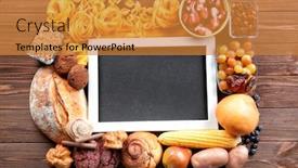  Presentation with cooking - Slides enhanced with black-board-and-ingredients background and a gold colored foreground
