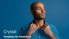  Presentation with black man - Cool new slides with black-bold-man-wearing-shirt backdrop and a ocean colored foreground