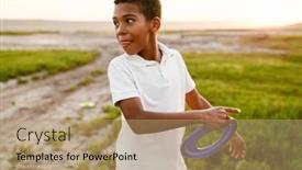  Presentation with frisbee - Slide set having black-boy-wearing-white-shirt background and a coral colored foreground