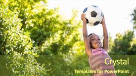 Presentation with soccer - Beautiful PPT theme featuring black boys - boy is catching a soccer backdrop and a tawny brown colored foreground