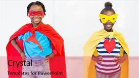  Presentation with girl - Colorful PPT theme enhanced with black boys - portrait of smiling boy backdrop and a red colored foreground
