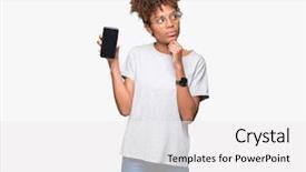  Presentation with african american woman question - Beautiful slide set featuring black brain technology - young african american woman showing backdrop and a  colored foreground