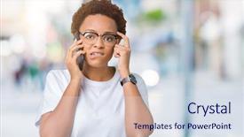  Presentation with african american woman question - PPT theme with black brain technology - young african american woman talking background and a  colored foreground