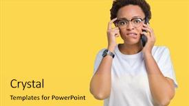  Presentation with african american woman question - Colorful PPT theme enhanced with black brain technology - young african american woman talking backdrop and a  colored foreground