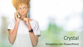  Presentation with african american woman question - PPT theme consisting of black brain technology - young african american woman talking background and a  colored foreground