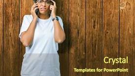  Presentation with thinking brain - Colorful slides enhanced with black brain technology - young african american woman talking backdrop and a tawny brown colored foreground