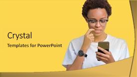  Presentation with thinking brain - Slides featuring black brain technology - young african american woman using background and a yellow colored foreground