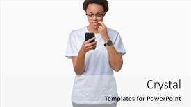  Presentation with african american woman question - Presentation featuring black brain technology - young african american woman using background and a white colored foreground