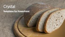  Presentation with empty of wood table top - Cool new slide set with black bread on wood table backdrop and a  colored foreground