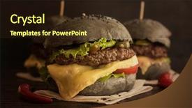  Presentation with burger - Audience pleasing slides consisting of black burger with beef meat backdrop and a wine colored foreground