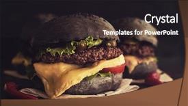  Presentation with beef meat soup - Audience pleasing theme consisting of black burger with beef meat backdrop and a dark gray colored foreground