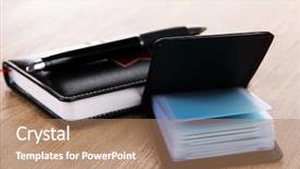  Presentation with black business - Slides featuring black business card holder notebook background and a coral colored foreground