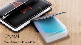  Presentation with of a black hole - Beautiful PPT layouts featuring black business card holder notebook backdrop and a coral colored foreground