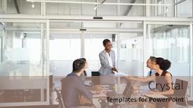  Presentation with woman leader - PPT theme with black-business-woman-passing-over background and a coral colored foreground