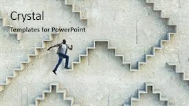  Presentation with career development - Colorful presentation theme enhanced with black businessman climbing stone stairs backdrop and a light gray colored foreground