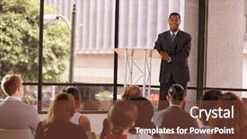  Presentation with black people - PPT theme with black businessman presenting seminar smiling background and a tawny brown colored foreground