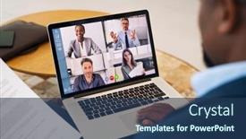  Presentation with online meeting - Colorful presentation theme enhanced with black-businessman-talking backdrop and a ocean colored foreground