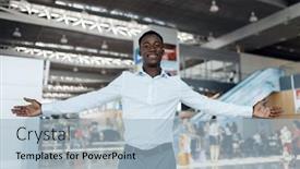  Presentation with black - Slides enhanced with black-businessman-welcomes-guests-car background and a light blue colored foreground