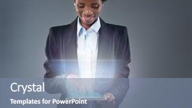  Presentation with black business - Audience pleasing slides consisting of black businesswoman looking at hologram backdrop and a seafoam green colored foreground