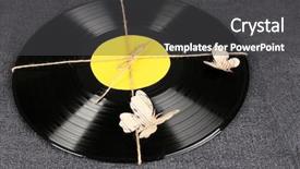  Presentation with vinyl record - PPT theme featuring black butterfly gray - old vinyl record with paper background and a dark gray colored foreground