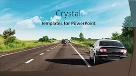  Presentation with black road - Presentation theme enhanced with black-car-on-asphalt-road background and a light blue colored foreground