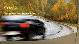 Presentation with black road - Theme consisting of black car on autumn road background and a tawny brown colored foreground