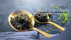  Presentation with food quality - Slides having black-caviar-in-a-spoon background and a light blue colored foreground