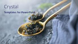  Presentation with food quality - Amazing PPT layouts having black-caviar-in-a-spoon backdrop and a lemonade colored foreground