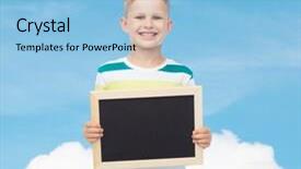  Presentation with meditation children education school - Presentation theme featuring black chalkboard over blue sky background and a light blue colored foreground