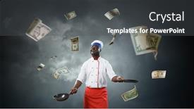  Presentation with cooking chef - Beautiful PPT theme featuring black chef creative cooking mixed media backdrop and a dark gray colored foreground