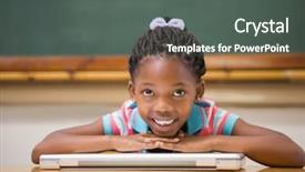  Presentation with black child - Cool new theme with black child - smiling pupil sitting at her backdrop and a dark gray colored foreground