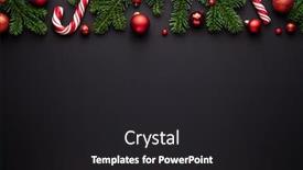  Presentation with christmas candy - Cool new PPT theme with black christmas background festive border of fir branches christmas balls and candy canes backdrop and a dark gray colored foreground