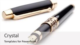  Presentation with fountain pen - PPT theme consisting of black classical fountain pen on a white background background and a white colored foreground