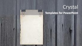  Presentation with wood panel - Slide set enhanced with black clip and old blank note paper hang on wood panel background and a gray colored foreground