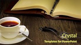  Presentation with coffee book - Beautiful PPT theme featuring black coffee and a book backdrop and a tawny brown colored foreground
