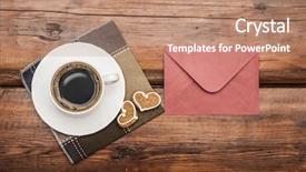  Presentation with note book - Slide set featuring black coffee with cookies and note book on table background and a coral colored foreground