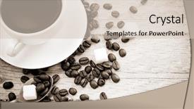  Presentation with wood board - Beautiful PPT layouts featuring black cubes - beans and cup of coffee backdrop and a  colored foreground
