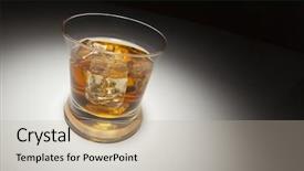  Presentation with glass of whiskey ice - Theme enhanced with tired businesswoman sleeping in office desk overnight background and a gray colored foreground