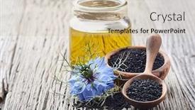  Presentation with cumin - Cool new presentation theme with black-cumin-oil-with-flower backdrop and a soft green colored foreground
