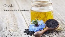  Presentation with cumin - Colorful presentation design enhanced with black-cumin-oil-with-flower backdrop and a soft green colored foreground