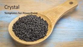  Presentation with nigella - Slide set consisting of black cumin seeds nigella sativa background and a coral colored foreground