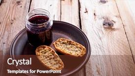  Presentation with currant - Beautiful PPT theme featuring black currant jam in glass jar and crackers on rustic wooden board backdrop and a tawny brown colored foreground