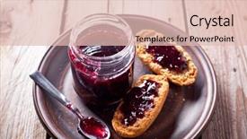  Presentation with currant - Amazing slide deck having black currant jam in glass jar and crackers on rustic wooden board backdrop and a lemonade colored foreground