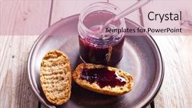  Presentation with currant - Presentation design featuring black currant jam in glass jar and crackers on rustic wooden board background and a coral colored foreground