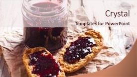  Presentation with currant - PPT theme featuring black currant jam in glass jar and crackers on rustic wooden board background and a lemonade colored foreground