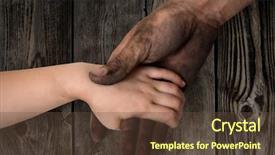  Presentation with black hand - Colorful presentation theme enhanced with black dirty man hands holding backdrop and a tawny brown colored foreground