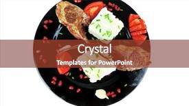  Presentation with main course - Theme featuring black dish over white background background and a tawny brown colored foreground