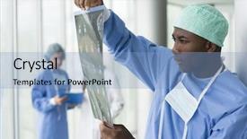  Presentation with x ray lung - Beautiful presentation design featuring black doctor - male surgoen examining x-ray backdrop and a light blue colored foreground
