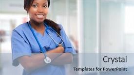  Presentation with black nurse - Slide deck enhanced with black doctor - young nurse portrait background and a light blue colored foreground