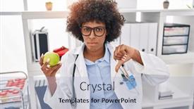  Presentation with negative - Theme featuring black-doctor-woman-with-curly background and a light blue colored foreground